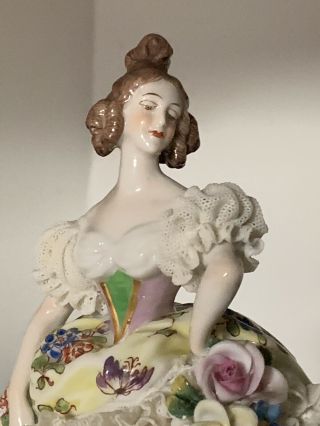 Rare Gorgeous Porcelain Dresden Lace Volkstedt Muller Lady Figurine Germany 3