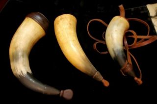 3 Antique Vintage Black Powder Bull Horn Primitive from estate 8