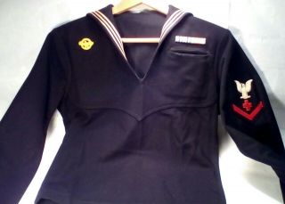 WW II US Navy Named Medic Cracker Jack Uniform Top Dark Wool Vintage 2