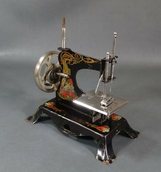 1920 Antique German Casige Child ' s Sewing Machine Tin Toy Snow Whites & 7 Dwarfs 7