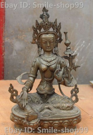 13 " Tibet Buddhism Pure Bronze Lotus Green Tara Kwan - Yin Buddhism Buddha Statue