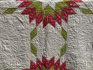 Antique Vintage 1860s - 1880s Turkey Red & Green Feathered Stars Sawtooth Quilt 5