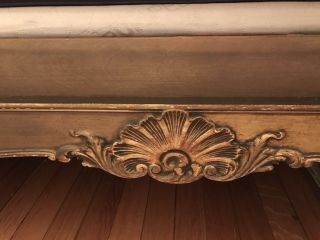 French Provincial Antique Louis XV Solid Walnut Upholstered King Size Bed VTG 11