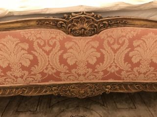 French Provincial Antique Louis XV Solid Walnut Upholstered King Size Bed VTG 3