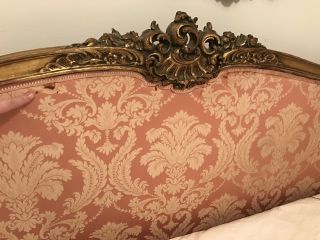 French Provincial Antique Louis XV Solid Walnut Upholstered King Size Bed VTG 5