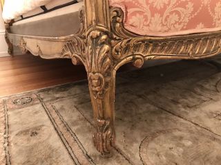 French Provincial Antique Louis XV Solid Walnut Upholstered King Size Bed VTG 8
