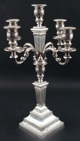 Large Antique Late 19thC Continental.  835 Silver 5 - Light Candelabra Candlestick 10