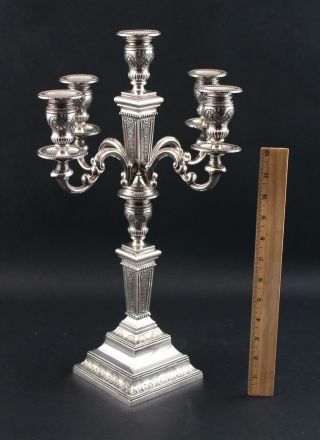 Large Antique Late 19thc Continental.  835 Silver 5 - Light Candelabra Candlestick