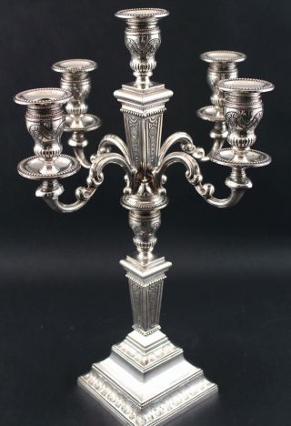Large Antique Late 19thC Continental.  835 Silver 5 - Light Candelabra Candlestick 2