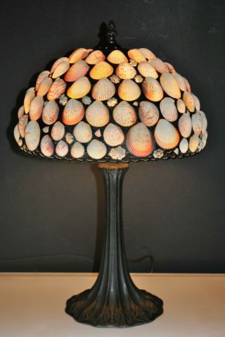 Rare - Vintage " Hoosin " Authentic Sea Shell Tiffany Style Lamp Signed