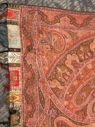 Antique Kashmir Paisley Shawl with Coral Center,  19th C (128” X 65”)  10