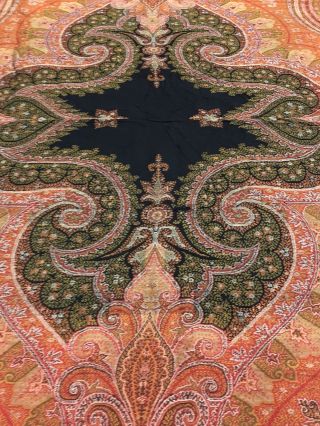 Antique Kashmir Paisley Shawl with Coral Center,  19th C (128” X 65”)  5