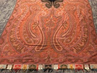 Antique Kashmir Paisley Shawl with Coral Center,  19th C (128” X 65”)  7