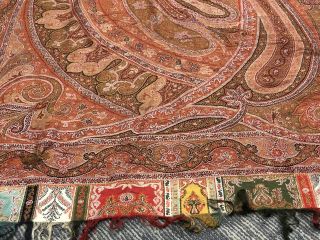 Antique Kashmir Paisley Shawl with Coral Center,  19th C (128” X 65”)  9