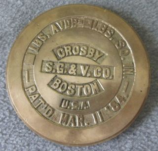 Antique Crosby S G & V Co Brass 1 Pound Scale Weight Boston Pat 