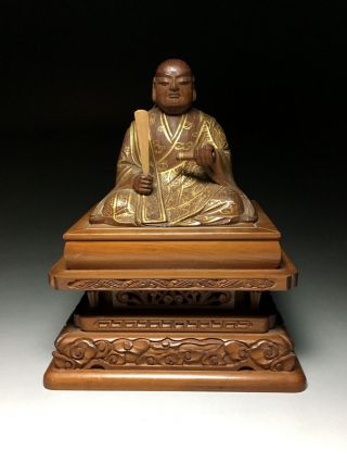 Japanese,  Japan Buddhis High Priestm Nichiren Kinsai Wooden Statue Buddha 16cm 世