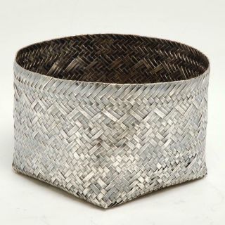 Vintage Tane Mexico 925 Sterling Silver Woven Basket 6 " Dia.  Signed