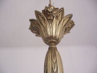 Stunning French Art Nouveau 3 Arm Brass Chandelier White Hexagon Shades 1039 12