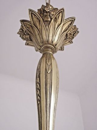 Stunning French Art Nouveau 3 Arm Brass Chandelier White Hexagon Shades 1039 6