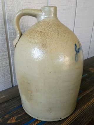 Antique Stoneware Script Jug,  2 gal w/Turkey Droppings,  John K.  Lynch Oswego,  NY 12