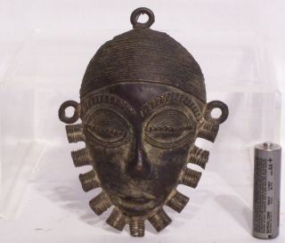 Old Cast Bronze Baule Passport Mask Or Pendant With Great Patina