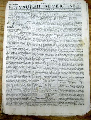 1781 Revolutionary War Newspaper Nathanael Greene @ The Battle Of Hobkirks Hill