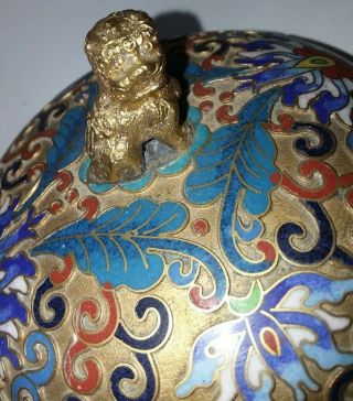 Vtg Antique Pair Chinese Champleve Cloisonne Lidded Vase Urn Enamel Bird Foo Dog 12