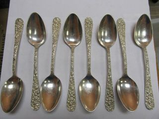 Stieff Rose Sterling Silver Set 8 Vintage Oval Soup Spoons 6 5/8” Xlnt Cond