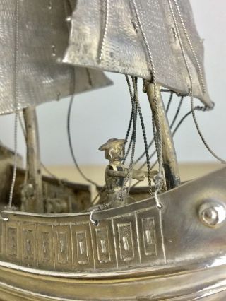 Antique Chinese Rare Luen Wo Solid Sterling Silver Junk Boat C.  1900 Mech.  Fish 7