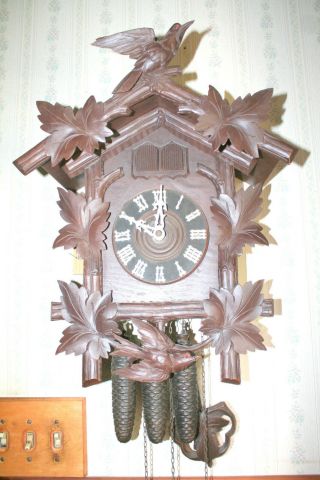 Antique German Hubert Herr Black Forest Cuckoo And Quail Clock