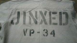 Vintage Korean war era U.  S.  military khaki shirt Jinxed stencil sailor art 16.  5 8