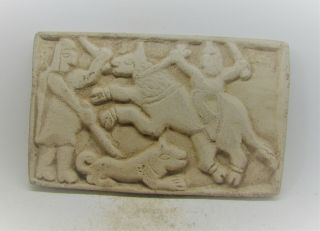 Sasanian Empire Chlorite Stone Relief Plaque With Battle Scene Extremely Rare