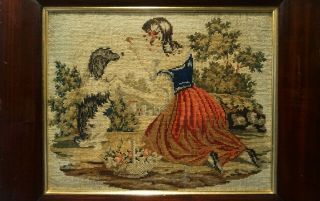 MID/LATE 19TH CENTURY NEEDLEPOINT OF A GIRL WITH HER PET SPANIEL - c.  1870 10