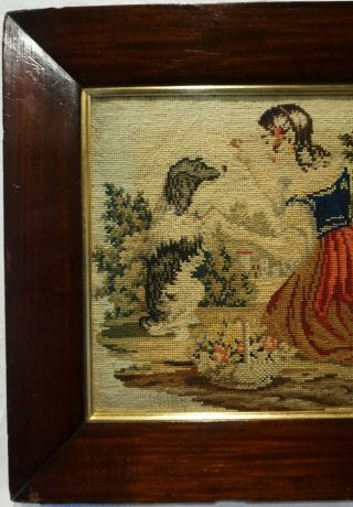 MID/LATE 19TH CENTURY NEEDLEPOINT OF A GIRL WITH HER PET SPANIEL - c.  1870 2