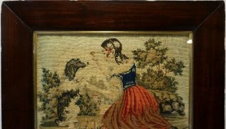 MID/LATE 19TH CENTURY NEEDLEPOINT OF A GIRL WITH HER PET SPANIEL - c.  1870 4