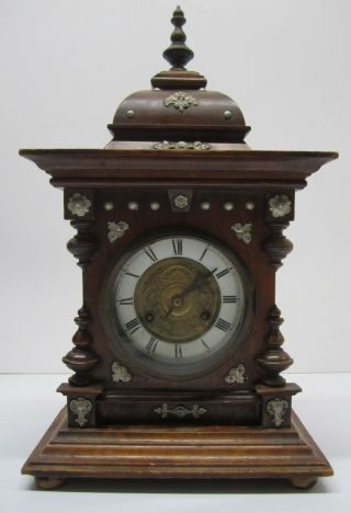 Vtg Antique German? Junghans B09 Movement Ornate Wooden Mantle Clock