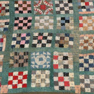 Antique Handmade Hand Stitched Patchwork Tie Feedsack Thick Quilt 65” x 82” 2