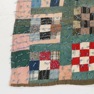 Antique Handmade Hand Stitched Patchwork Tie Feedsack Thick Quilt 65” x 82” 3