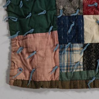 Antique Handmade Hand Stitched Patchwork Tie Feedsack Thick Quilt 65” x 82” 4