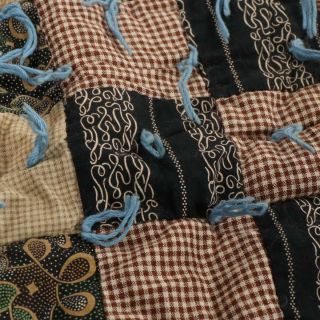Antique Handmade Hand Stitched Patchwork Tie Feedsack Thick Quilt 65” x 82” 5
