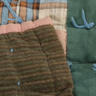 Antique Handmade Hand Stitched Patchwork Tie Feedsack Thick Quilt 65” x 82” 6