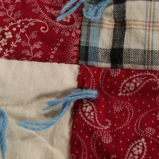 Antique Handmade Hand Stitched Patchwork Tie Feedsack Thick Quilt 65” x 82” 7