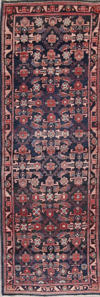 Geometric Navy Blue And Red 3x9 Bakhtiari Persian Oriental Runner Rug Hand - Made