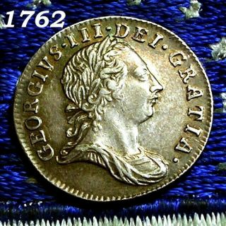 1762 George Iii British Silver Threepence 3 Penny Days Of Old Colonial Coin Au