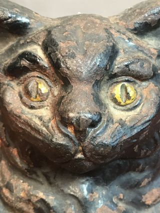 Antique Cast Iron Cat Door Stop Painted Eyes Hubley? Far East? China?