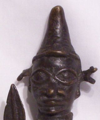 Very old Benin cast bronze figure of a warrior with large sword 2