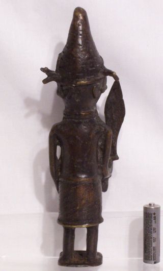 Very old Benin cast bronze figure of a warrior with large sword 5