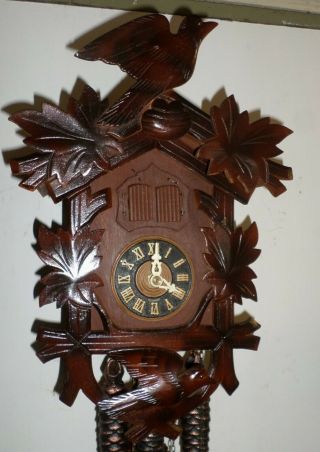 German Black Forest Musical Hand Carved 2 Bird Nest Eggs Cuckoo Clock