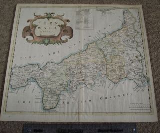 Cornwall Antique Map 1722 Morden St Ives Truro Saltash Penzance Redruth