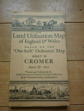 Norfolk Cromer/north Walsham Land Use Folded Map 1935 One Inch Ord Dudley Stamp